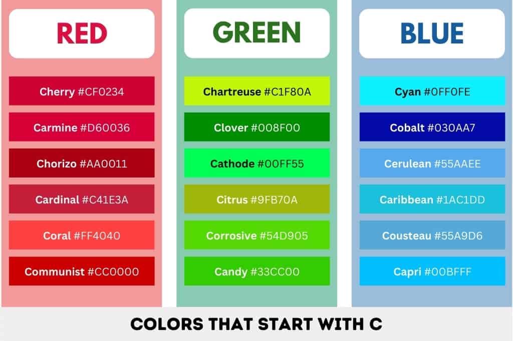 Colors that start with C