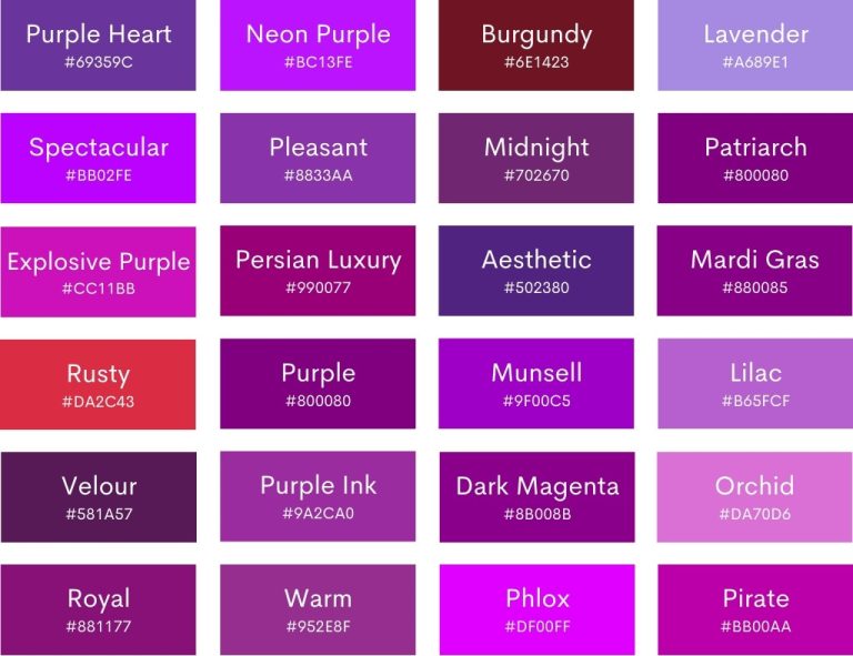 90+ Shades of Purple with Names, Hex, RGB, & CMYK
