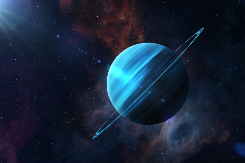 view of blue planet Uranus from space