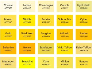 100 Shades of Yellow with Names, Hex, RGB, & CMYK