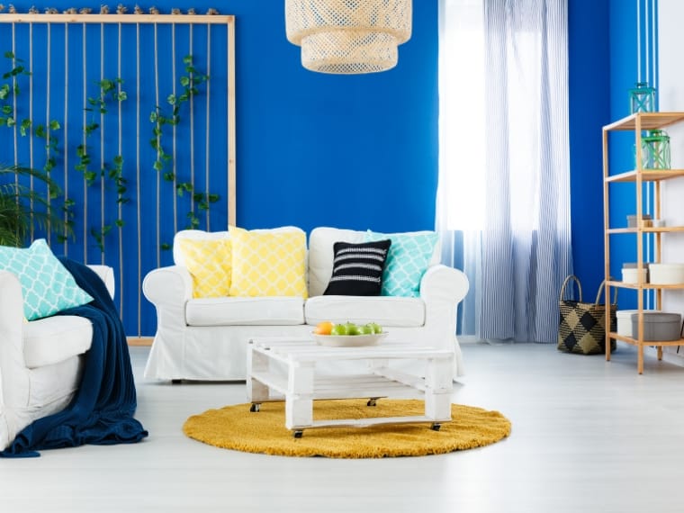 Modern living with royal blue and brown
