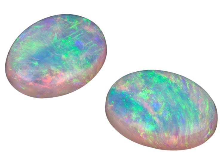 White opal gemstones on white background