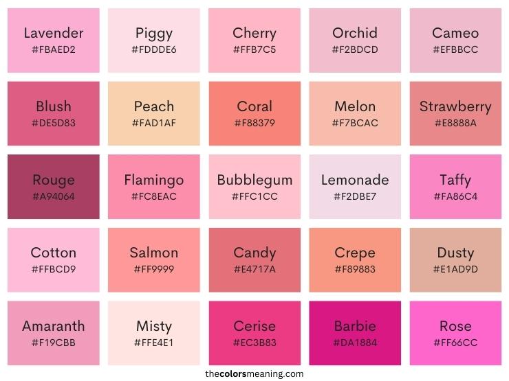 Color names for pink
