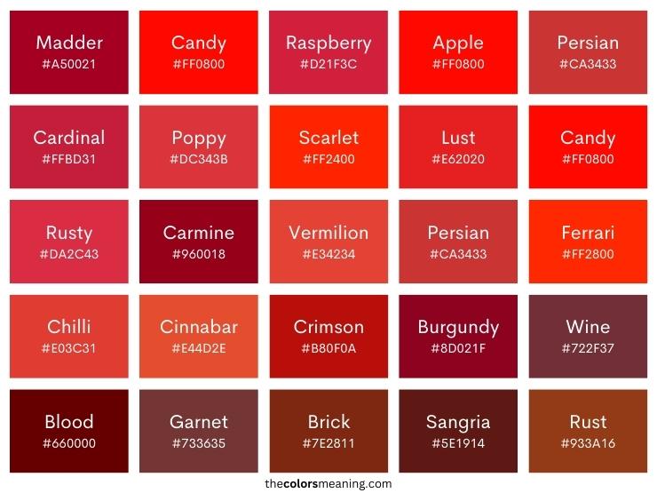 Color names for red