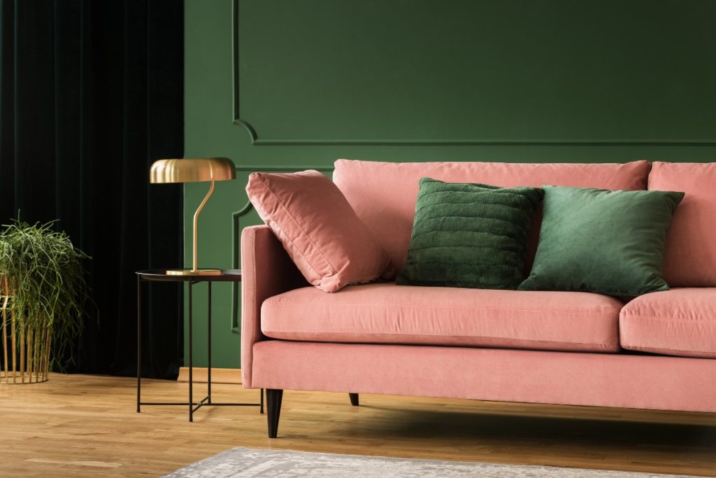 cozy pink and green living room