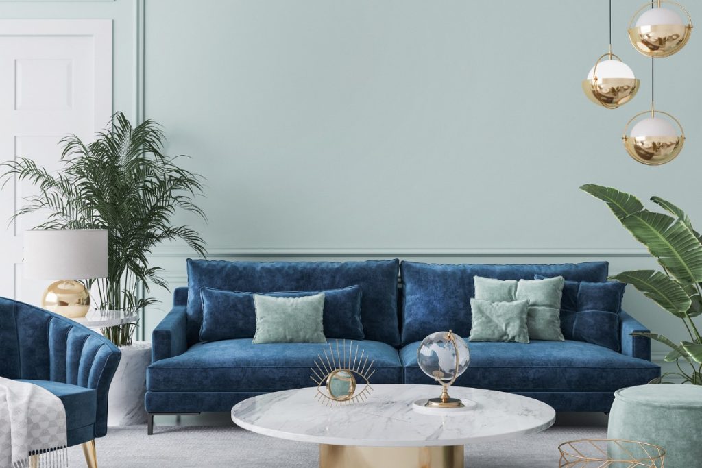 green and blue combo on living room