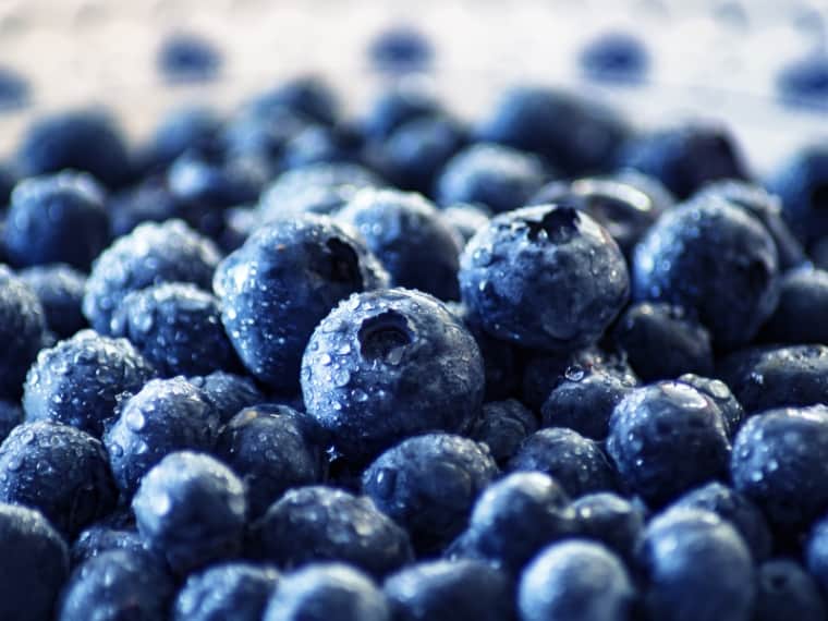 Wet fresh blueberries