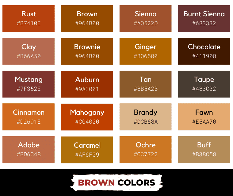 Brown colors with names and hex codes