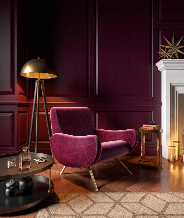 Classic brown and purple living room