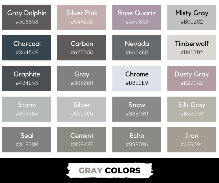 gray colors with names and hex codes