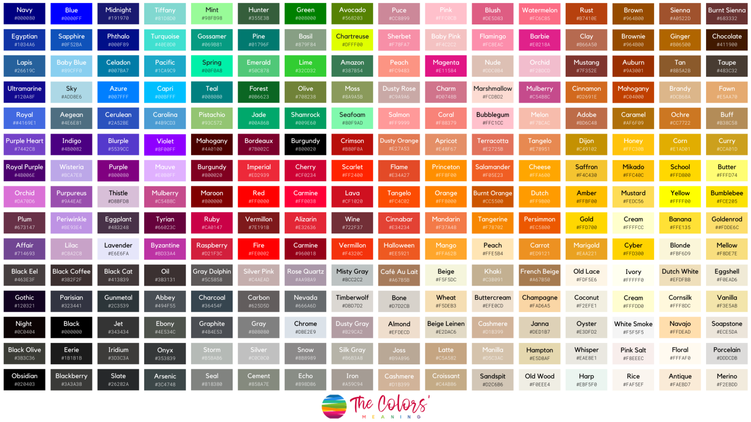 List Of Colors 1000 Colors With Names Hex Rgb And Cmyk