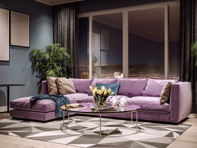 Purple and gray living room