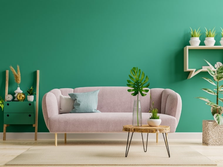 Modern green and purple living room