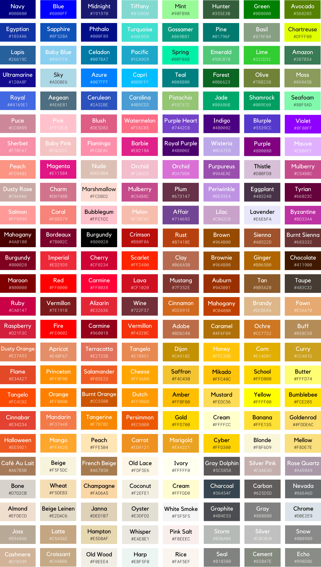 List Of Colors: 1000 Colors With Names, Hex, RGB, CMYK, 57% OFF