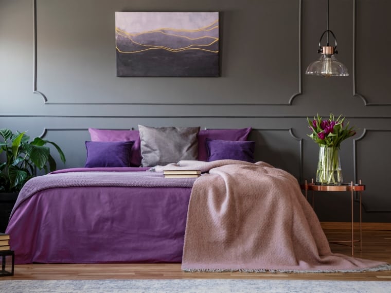 lovely monochromatic purple bedroom