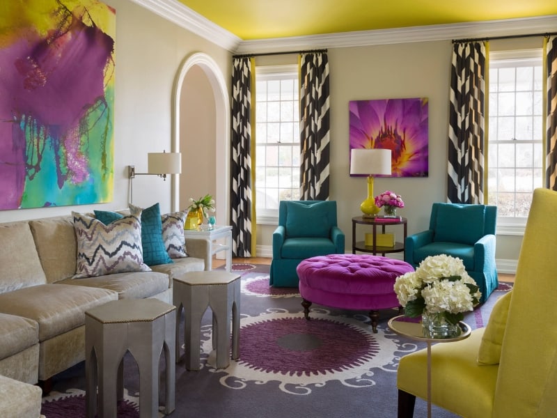 Purple and teal living room