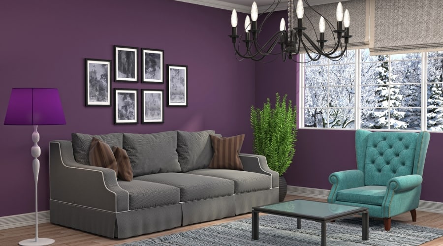 blue-green and purple living room