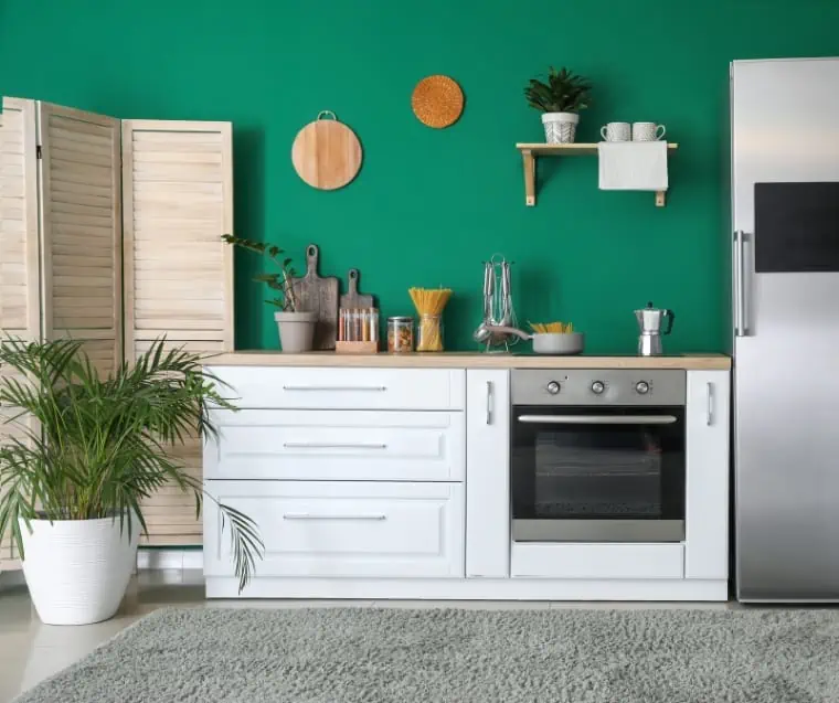 White and Teal colors in a modern kitchen