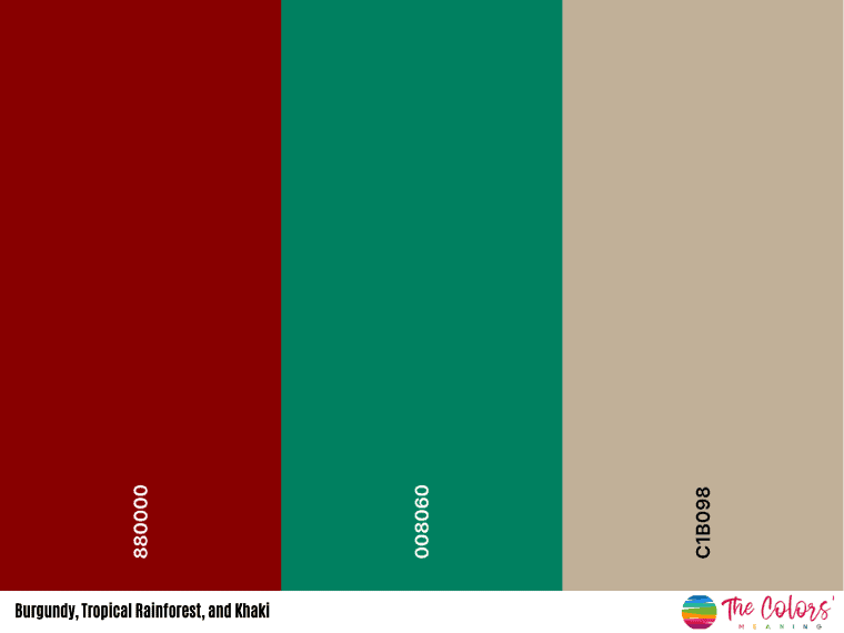 The burgundy complementary color is tropical rainforest green