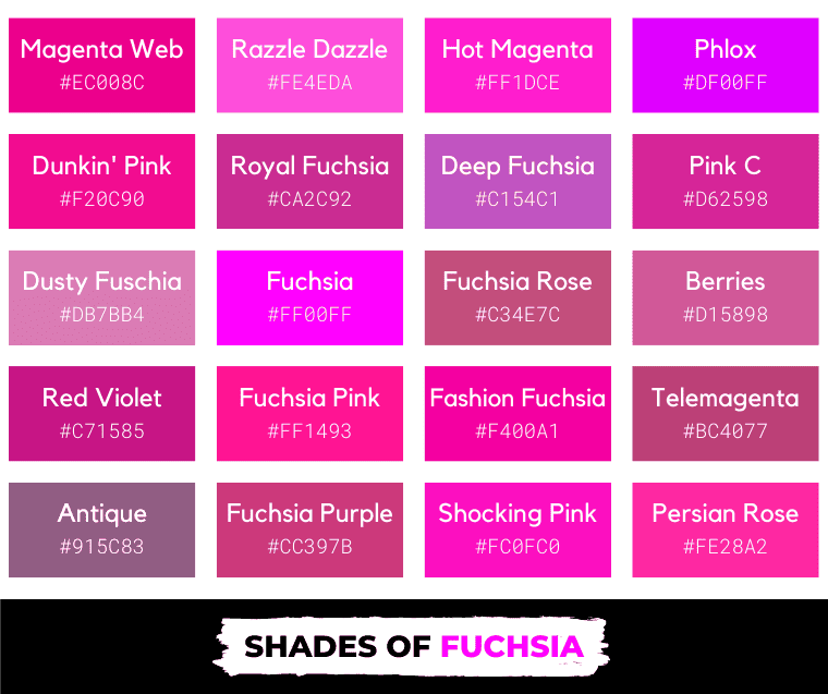 Shades of fuchsia color