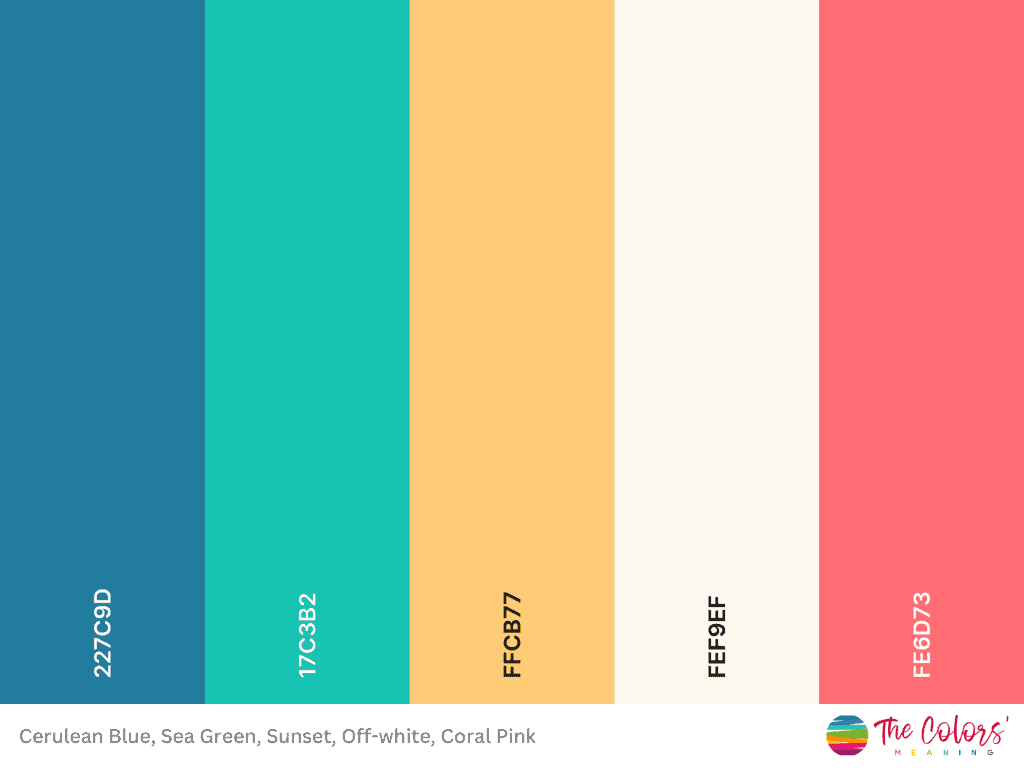 Sea Green, Coral Pink and Yellow color palette