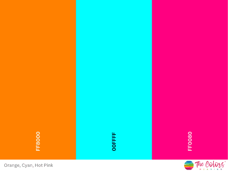 Orange and hot pink are colors that go well with cyan