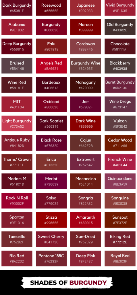 75 Shades of Burgundy Color with Names, Hex & RGB Codes