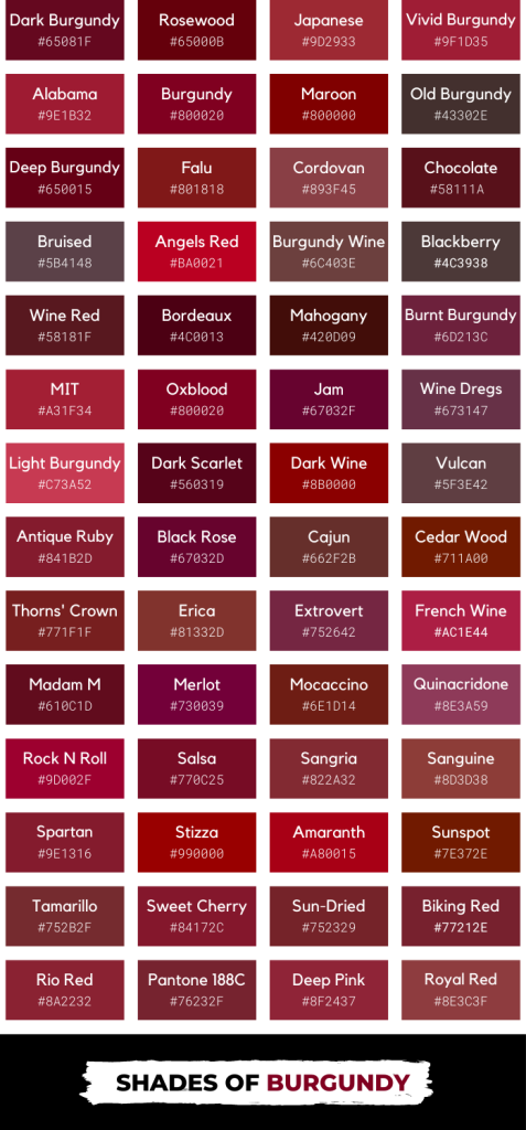 75 Shades Of Burgundy Color With Names Hex RGB Codes