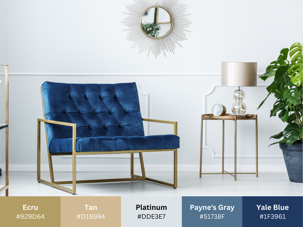 Metallics are lovely colors that go with navy blue