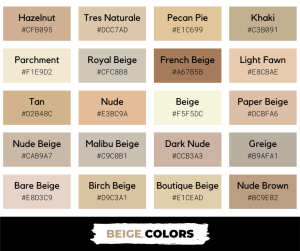 60 Shades Of Beige Color With Names, Hex, RGB, & CMYK