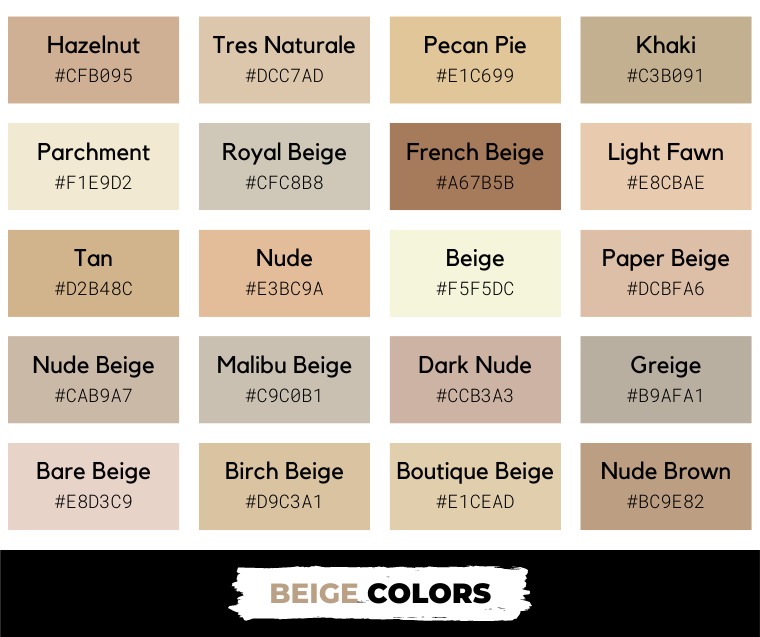 50 Shades Of Beige Color Names HEX RGB CMYK Codes 50 OFF