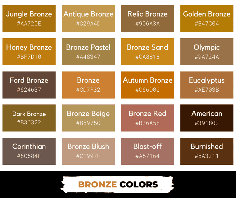 50 Shades Of Bronze Color (Names, HEX, RGB, CMYK Codes), 52% OFF