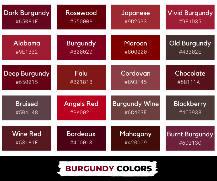 25 Shades Of Wine Color Names HEX RGB CMYK Codes In 56 OFF