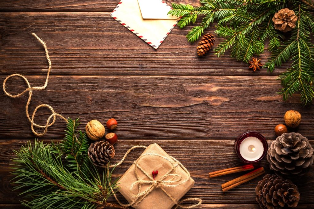 Brown Christmas decor with  with fir cones and branches