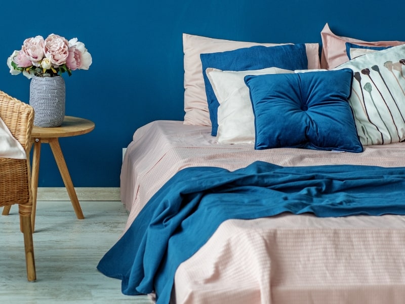 a cozy blue bedroom