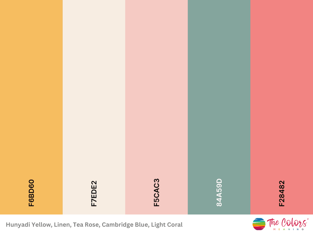 pastel color palette with yellow, pink, green and red