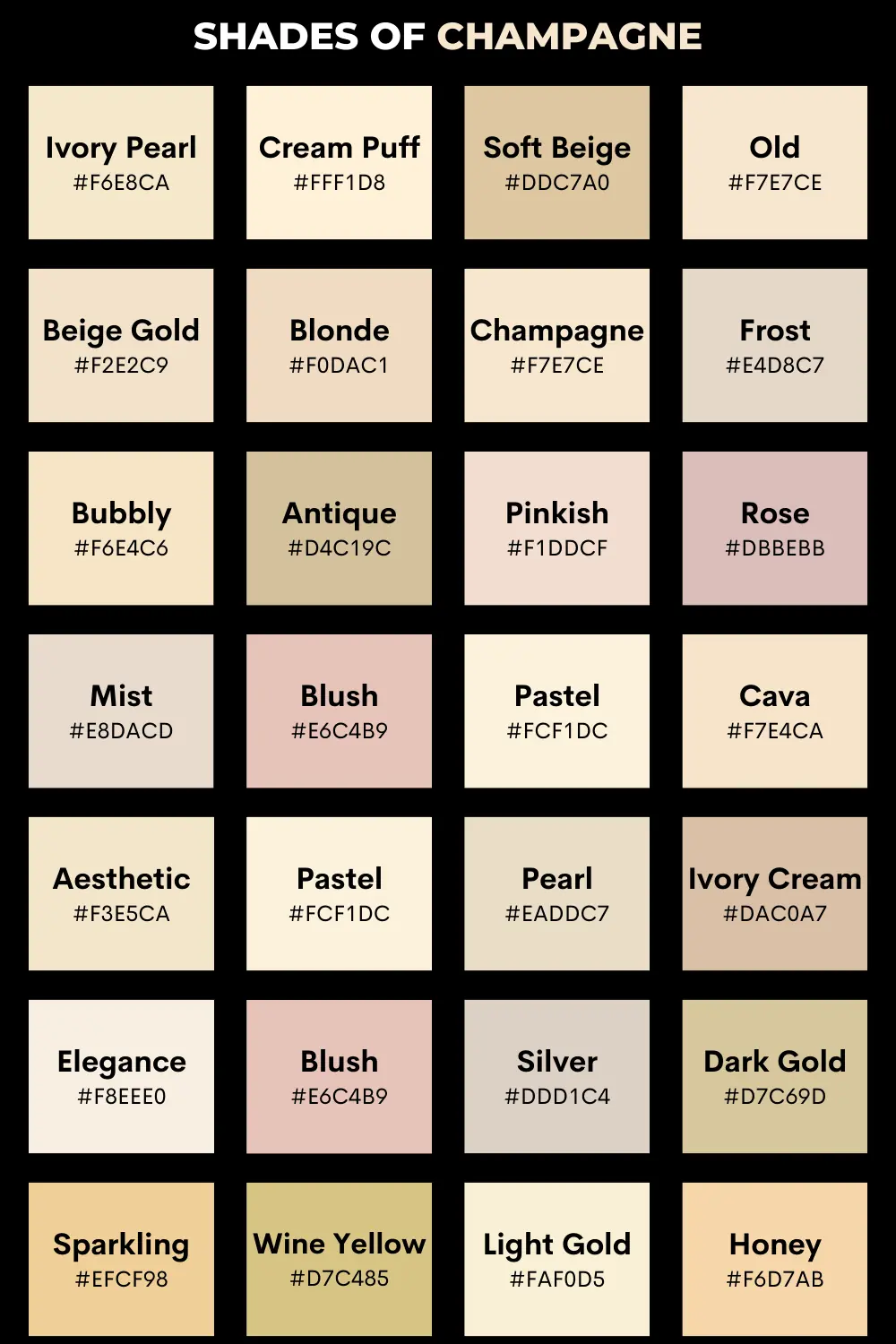 50+ Shades of Champagne Color (Names, Hex, RGB & CMYK)