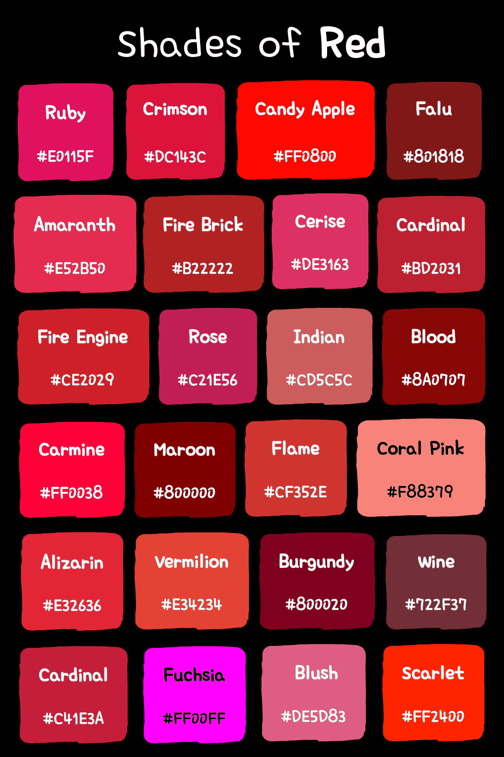 100+ Shades of Red Color with Names, Hex, RGB, & CMYK